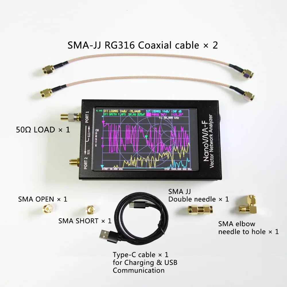 UHF  Ʈũ ׳ м, 4.3 ġ IPS LCD ݼ ̽, 10Khz-1.5Ghz NanoVNA-F V3.1 VNA HF VHF